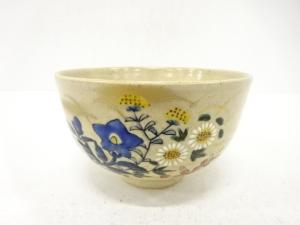 九谷焼　美山造　金彩色絵　花　茶碗